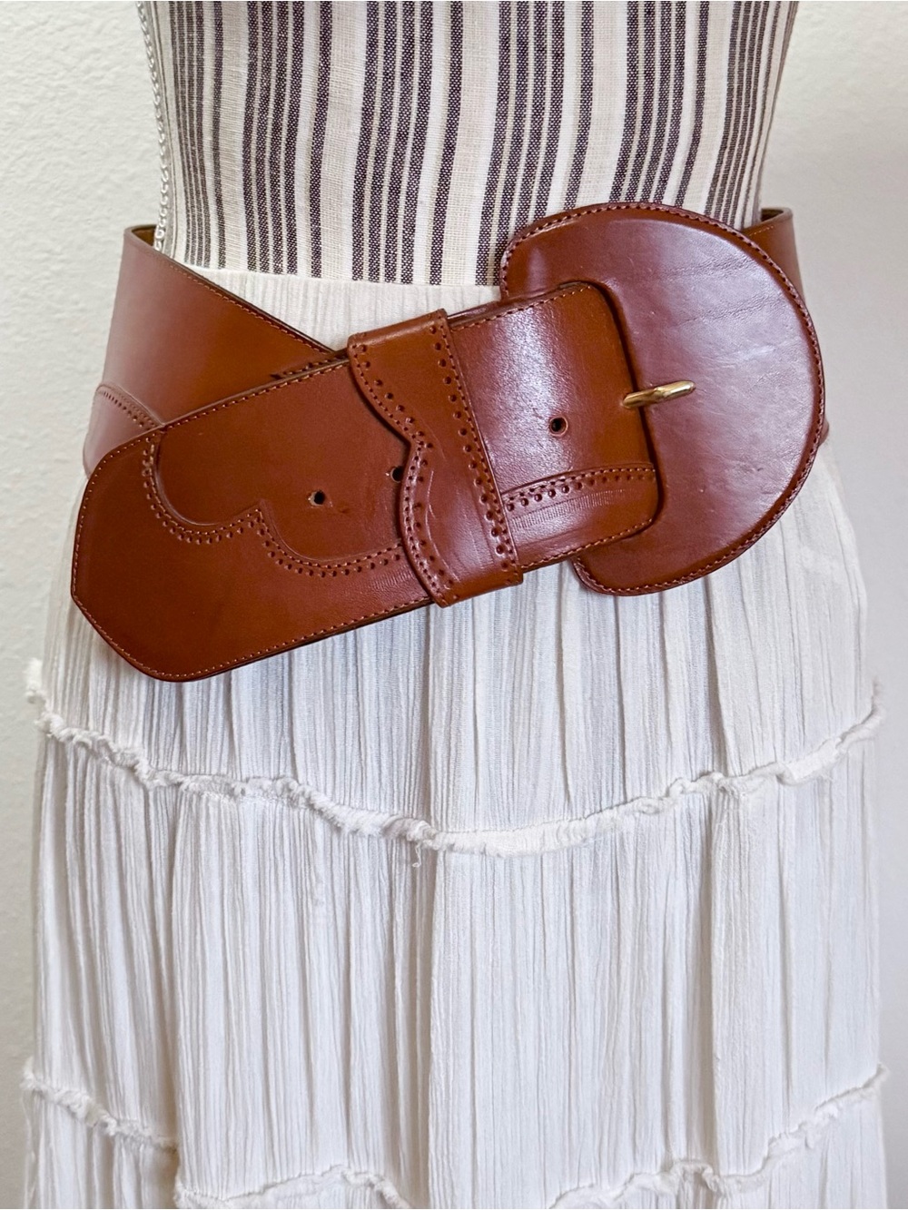 Vintage 1980s Linea Pelle Italian Leather Wide Corset Statement Belt